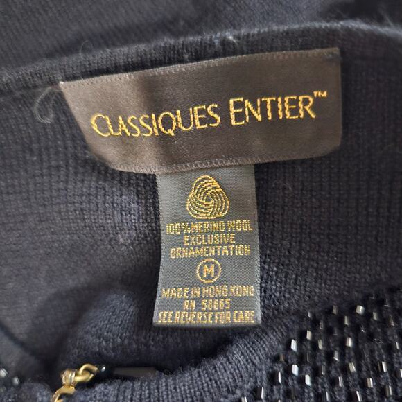 Classiques Entier Merino Wool Beaded Zip up Black Sweater Size M - Picture 9 of 9